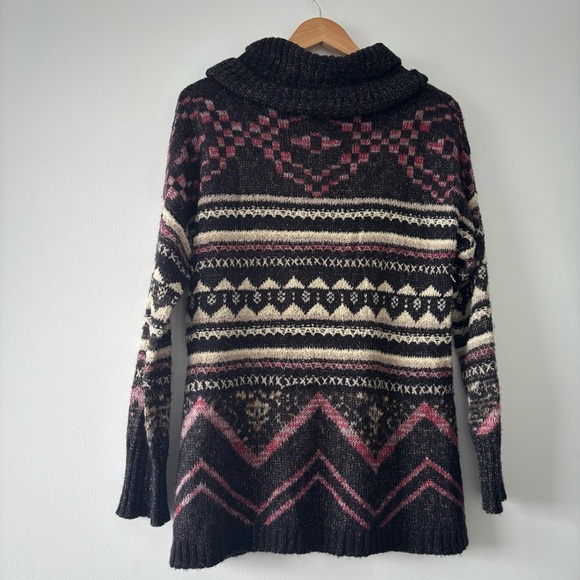 Lucky Brand Multicolor Cowl Neck Long Cozy Tunic Wool Sweater with Front Pockets - Picture 5 of 9